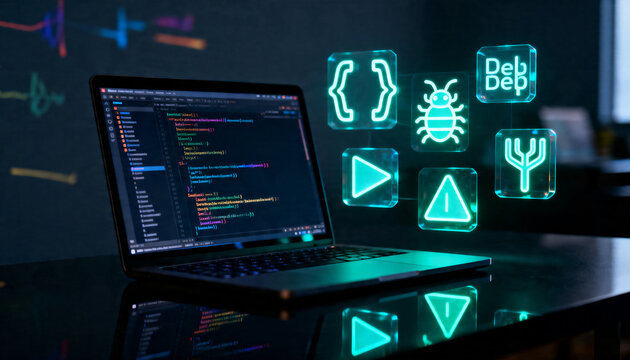 computer screen with binary code man using digital tablet in office lock and key businessman holding a laptop with social network icons business graph on laptop mobile phone and globe on table ai-radi