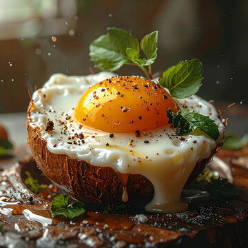 Coconut egg breakfast with mint