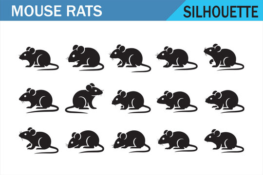 Black mouse rat silhouettes bundle with multiple rodent variations