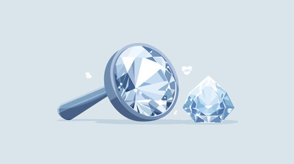 Fototapeta premium A clear, vector illustration showing a large magnifying glass inspecting a sparkling diamond