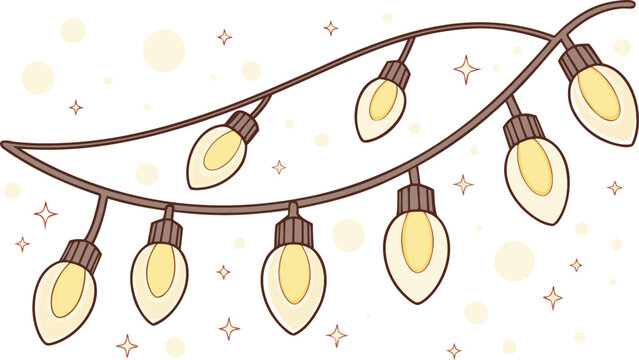 Warm glowing string lights with vintage edison bulbs against white background