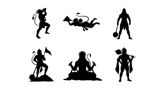 Hanuman Jayanti, Hanuman G silhouette set , vector illustration,PNG transparent background,