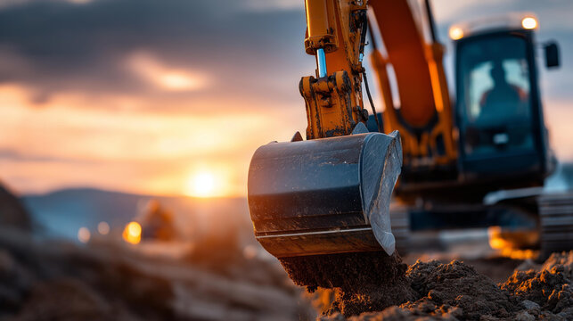 Excavator operator performing foundation excavation on a heavy civil construction site during active earthworks with earthmoving machinery