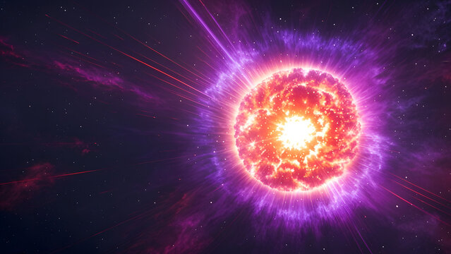 Explosive supernova with vibrant orange core and purple shockwave in deep space