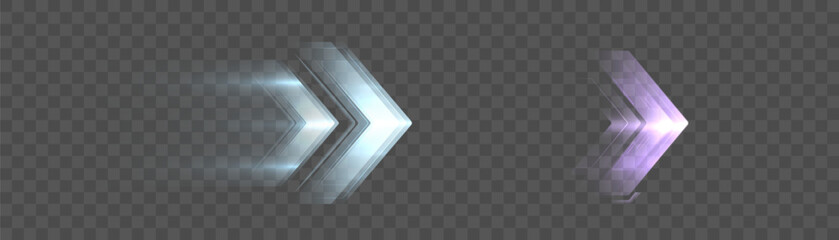 A glowing arrow with a motion effect and a trail of high-speed flow, isolated on a transparent background. Vector directional interface symbol for navigation. © Valeriia