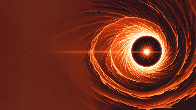 Cosmic black hole with fiery accretion disk and starburst core on deep space background