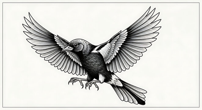 Black and white baltimore oriole bird tattoo isolated on a transparent background