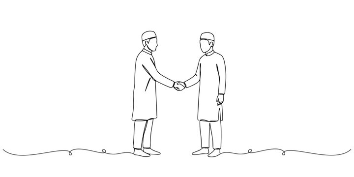 Minimal line drawing of two professionals shaking hands in agreement.