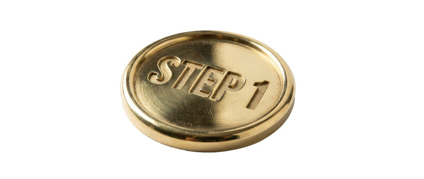 Golden Step One Coin Isolated on White Background