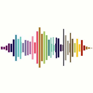 Colorful abstract sound wave equalizer bars on a white background, representing audio, music, and digital signal processing