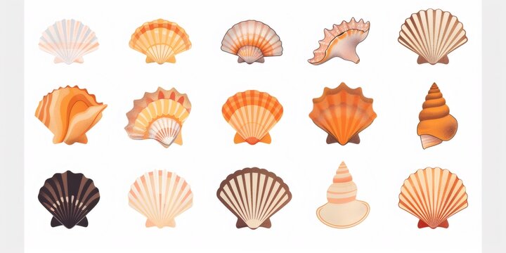 Seashells collection on white background