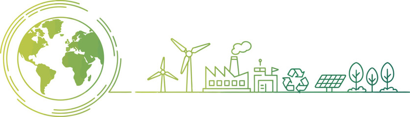 Obraz premium Environmental sustainability concept with globe and green energy icons Keywords: earth, globe
