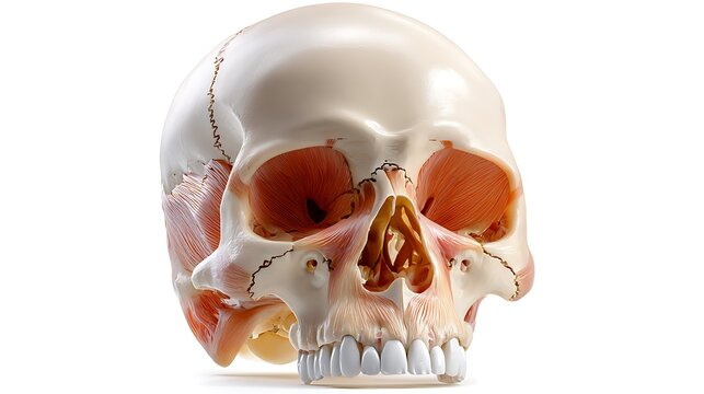 Human skull anatomy model front-facing isolated on white background