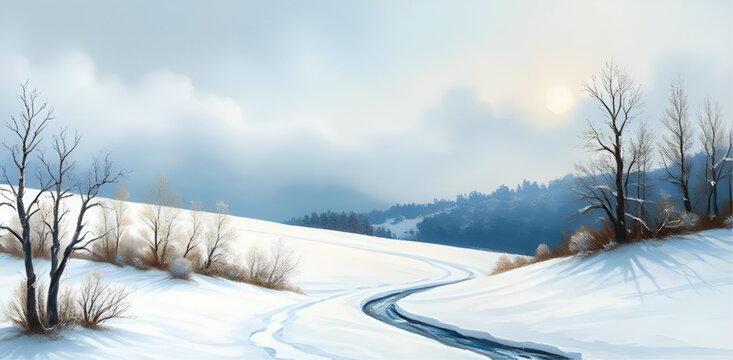 winter, snow, water, lake, cold, landscape, nature, peaceful, calm, reflection, dark, contrast, serene, frost, outdoor, painting, soft