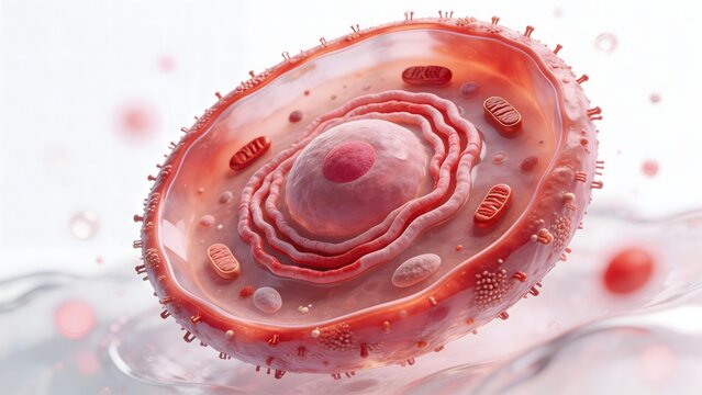Cellular structure with nucleus and organelles