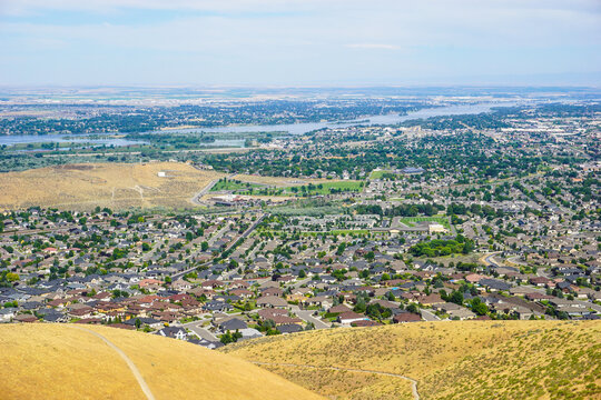 Kennewick, Pasco and Richland Tri-Cities Washington viewed form high vantage point.