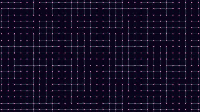 Abstract technology background with glowing nodes and connected lines forming a circuit board grid pattern, ideal for data network, AI, cybersecurity, and innovation themes