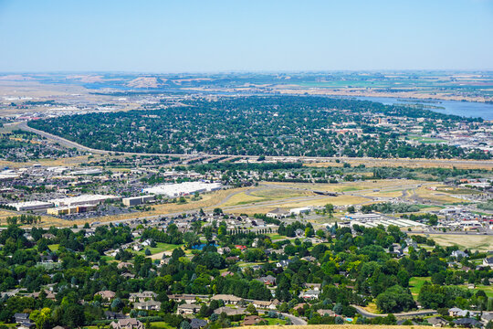 Kennewick, Pasco and Richland Tri-Cities Washington viewed form high vantage point.