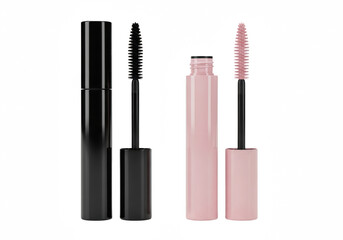 Obraz premium Two mascara tubes with brushes isolated on transparent background