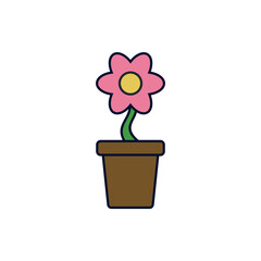 Naklejka premium Colored Simple Shape Flower in Pot Icon Vector Template Illustration Design