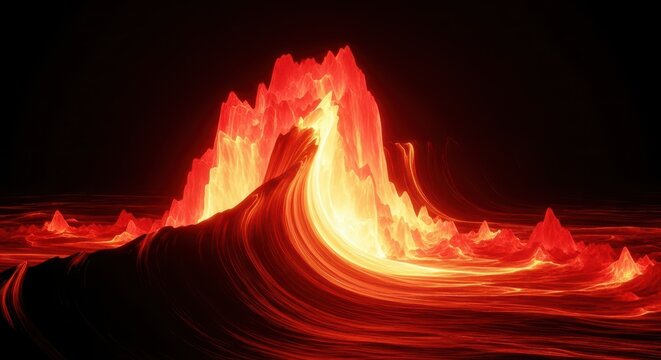 Intense scarlet and amber waves erupting dramatically, creating a vivid, luminous spectacle that boldly cuts through the deep, endless void, energy, illumination, heat