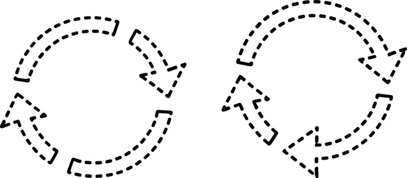 Dotted circular arrow icons set showing rotation and synchronization, recycle and update process symbols for business and digital workflow design.