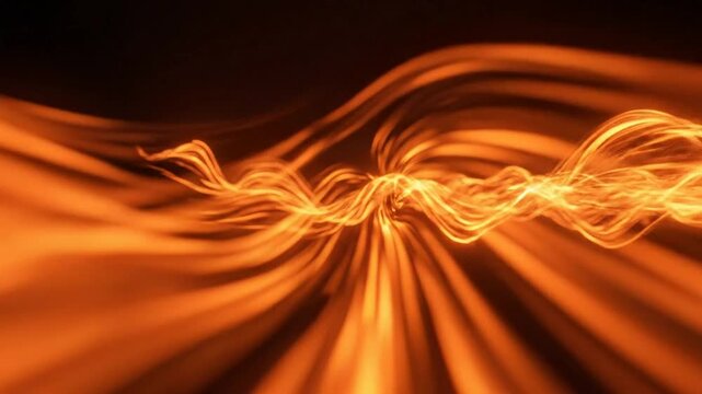 Abstract flowing energy lines with light effects, glowing golden threads moving smoothly with artistic movement.