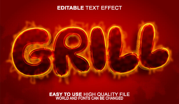 Grill Barbecue BBQ Fire Smoke Typography Design Vector Fully Editable Smart Object Text Effect