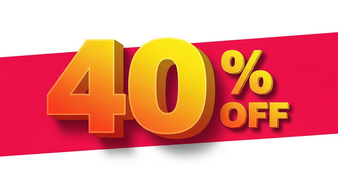 Bold graphic featuring orange and yellow numbers "40% off" on a red stripe background, symbolizing a discount offer or commercial promotion