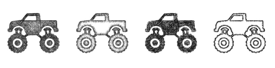 Sketch toy monster truck icon design set © David Zydd
