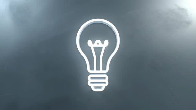 A sleek, minimalist digital light bulb graphic transitions from a warm yellow glow to brilliant cool white light, symbolizing idea to perfected solution on a subtle gray background. Concept of