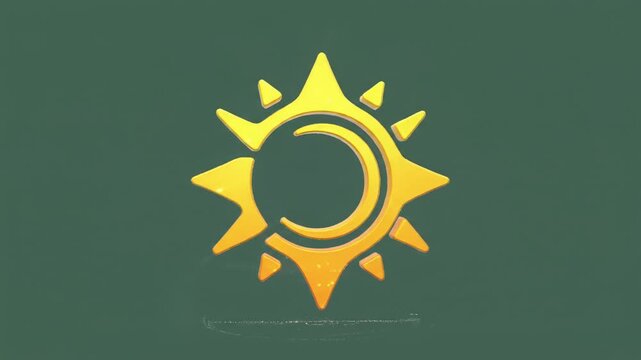 A modern, clean, 3D animated stylized sun icon in vibrant yellow and orange hues, radiating golden light, subtly rotating and pulsating against a pristine white background with negative space for