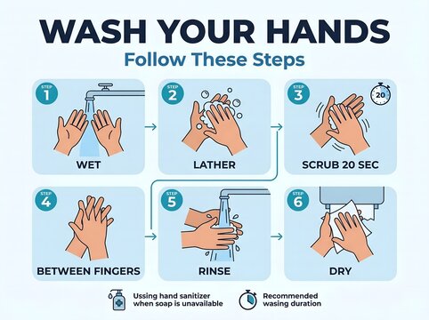Handwashing steps infographic wash your hands follow these steps hygiene poster