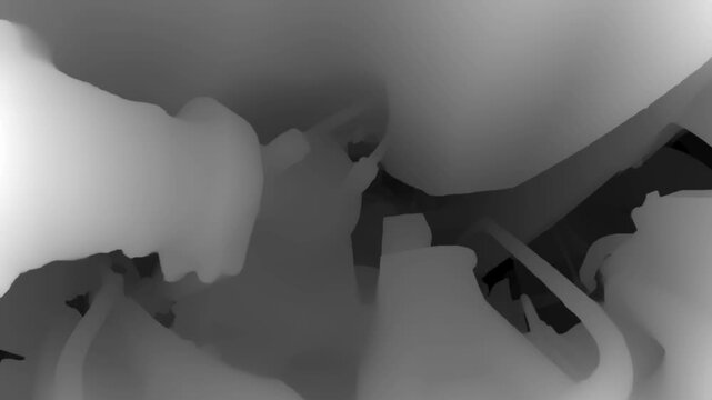 Monochrome depth map of a car engine bay showing structural forms of internal components in an abstract, data-driven visualization.