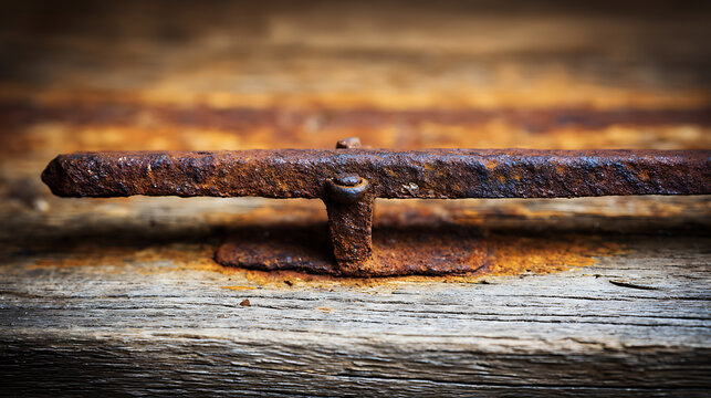 Rusty metal bar on wooden surface perfect for real estate and architectural showcases