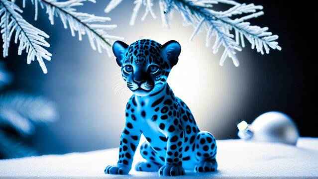  A young  ocean blue  washed out jaguar cute baby  cub adjusting its stance