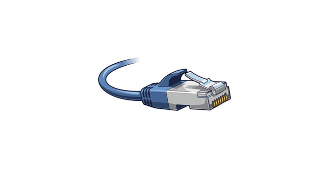 Blue ethernet network cable connector isolated on white background.