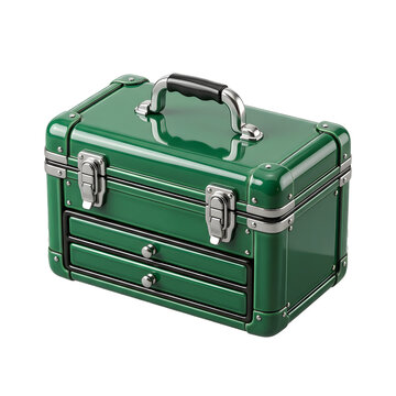 Shiny Green Metal Toolbox with Drawers 3D Illustration Isolated on Transparent Background Portable Case