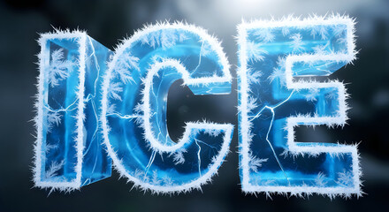 Fototapeta premium 3D ice text effect with frosty blue crystals and cold glow for winter themes