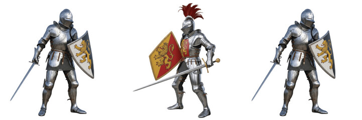Obraz premium Set and collection of medieval knights isolated on transparent png background