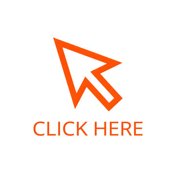 Click here arrow vibrant orange cursor icon isolated on transparent background for web design