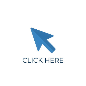 Click here arrow blue cursor icon isolated on transparent background for website navigation