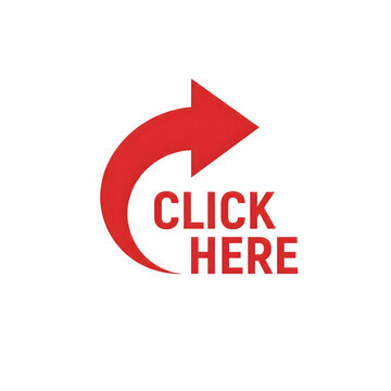 Red 'click here' arrow download now for website buttons digital marketing isolated on transparent background