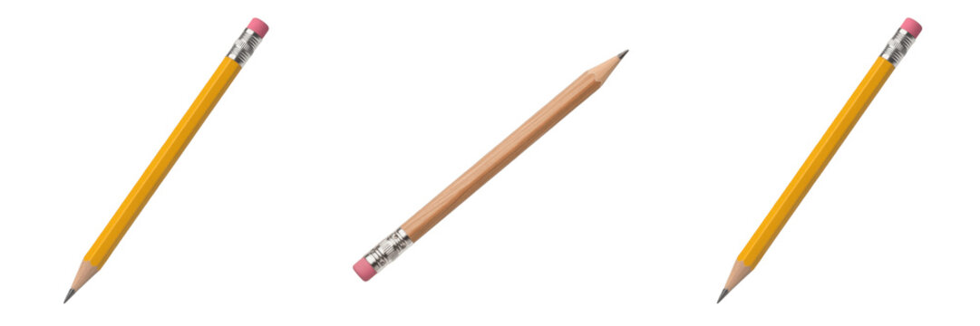 Set and collection of graphite wooden pencil isolated on transparent PNG background