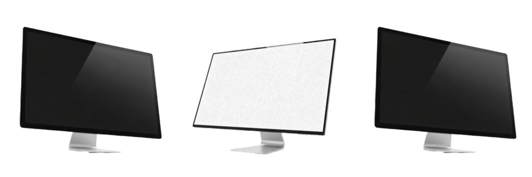 Set and collection of blank computer monitor screen isolated on transparent PNG background