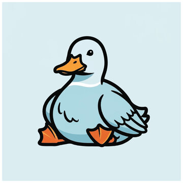 Cute Cartoon Duck Sitting Down.