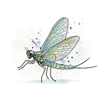 Detailed illustration of a mayfly insect.