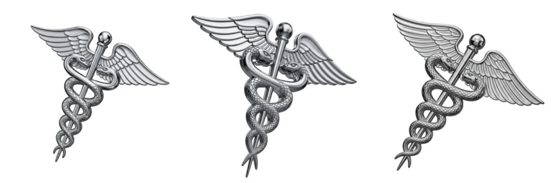 Set and collection of caduceus medical symbol isolated on white transparent png background