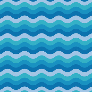Blue Seamless Wave Pattern Vector. Abstract Ocean Water Ripples Background for Summer, Sea and Nautical Graphic Design. Minimalist Horizontal Wavy Texture for Textile, Wallpaper and Web Decor Art.