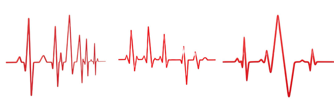 Set and collection of red ekg line isolated on white transparent png background